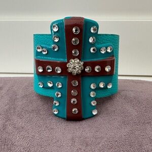 Turquoise and Brown Studded Cuff Bracelet
